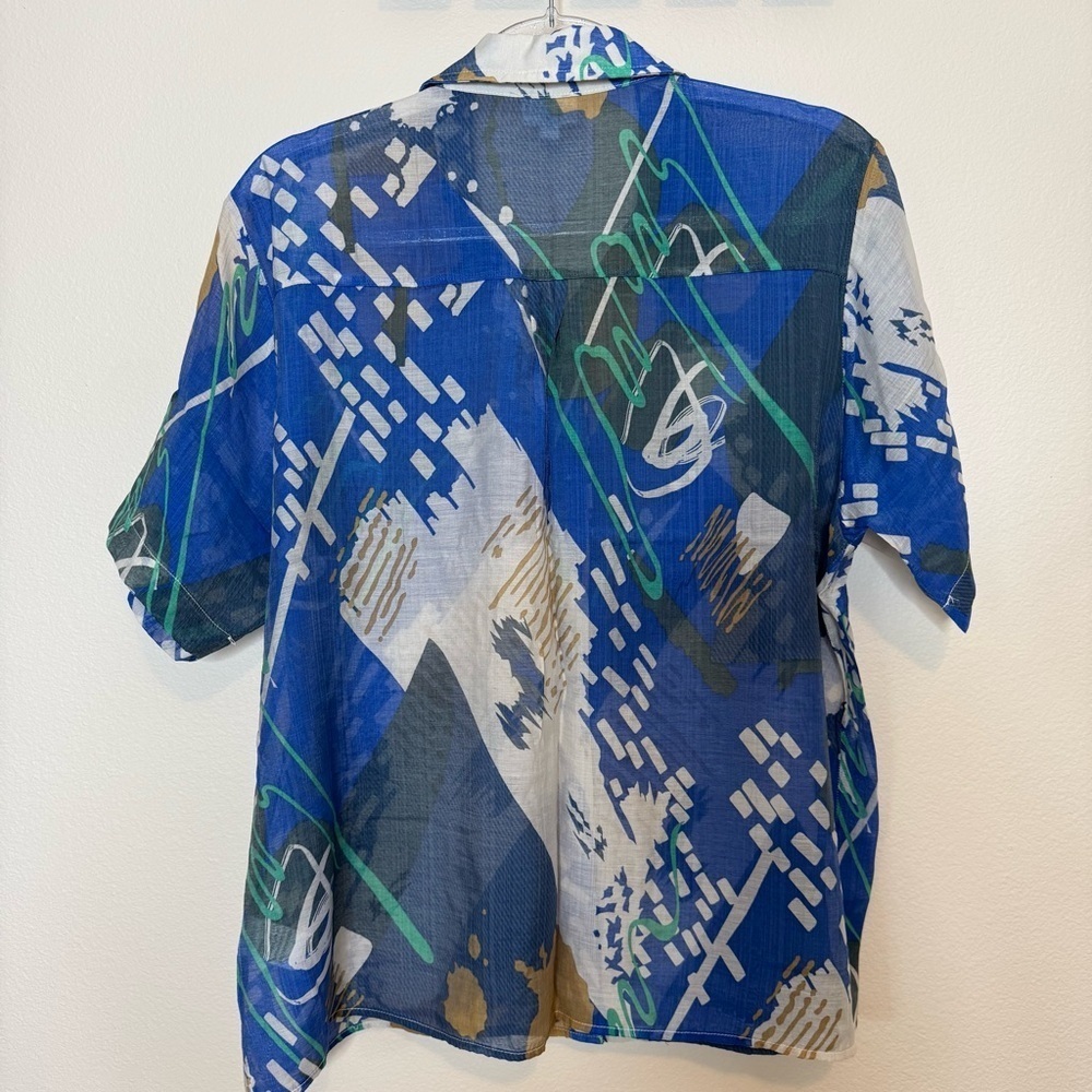Le Lis Retro Blue and Green Abstract Casual Shirt size Small - Picture 2 of 10